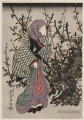 femme par l’arbre de prune la nuit 1847 Keisai Ukiyoye